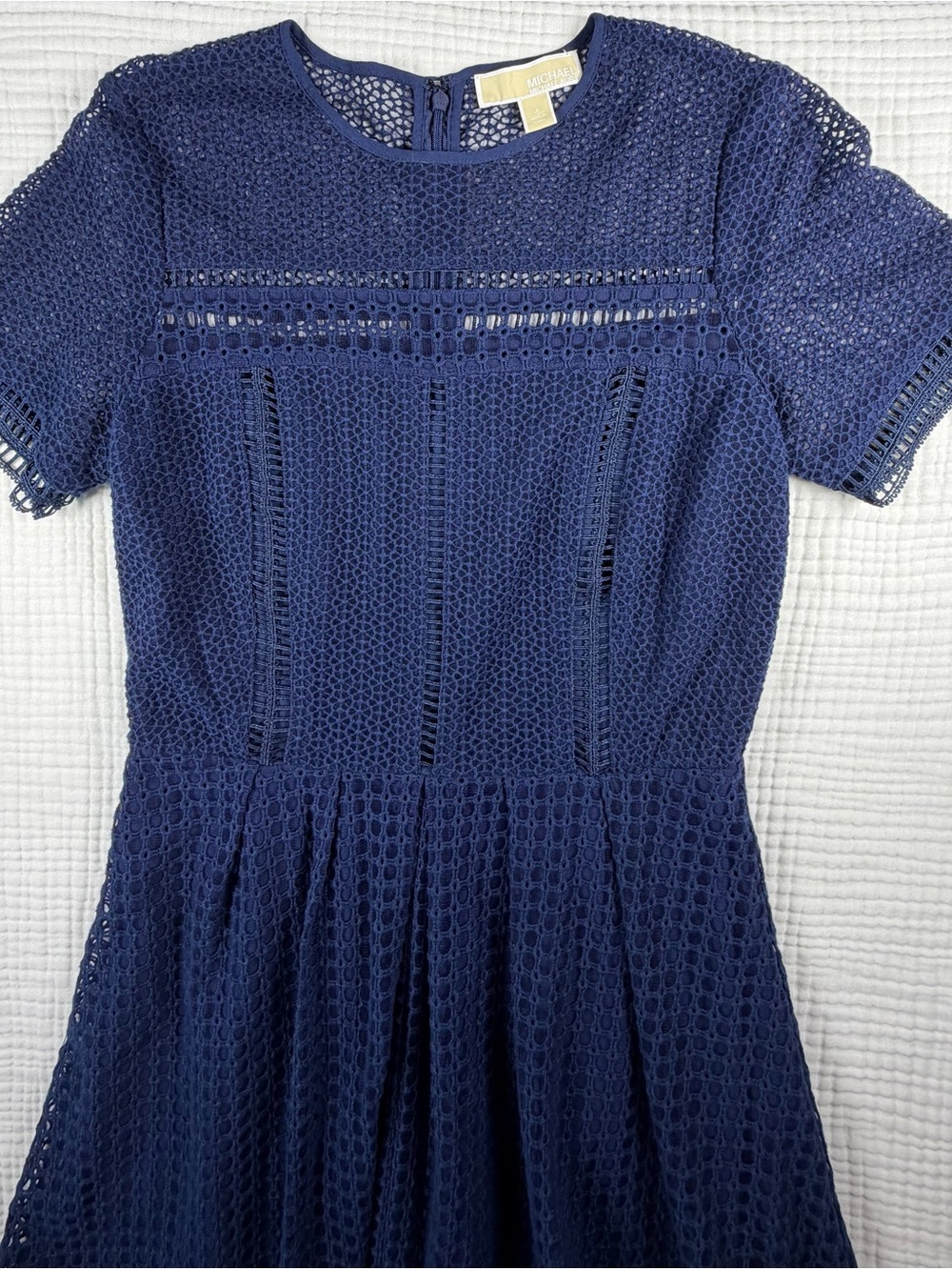 Michael Kors Blue eyelet lace fit n flare mini dress. Ladder trim Sz 6 NWOT
